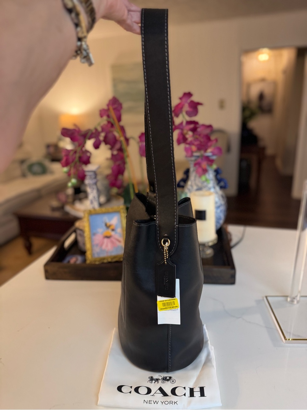 🖤 NWT COACH BLEECKER  BLACK SMOOTH LEATHER BUCKET BAG!🖤🖤 - Picture 5 of 14